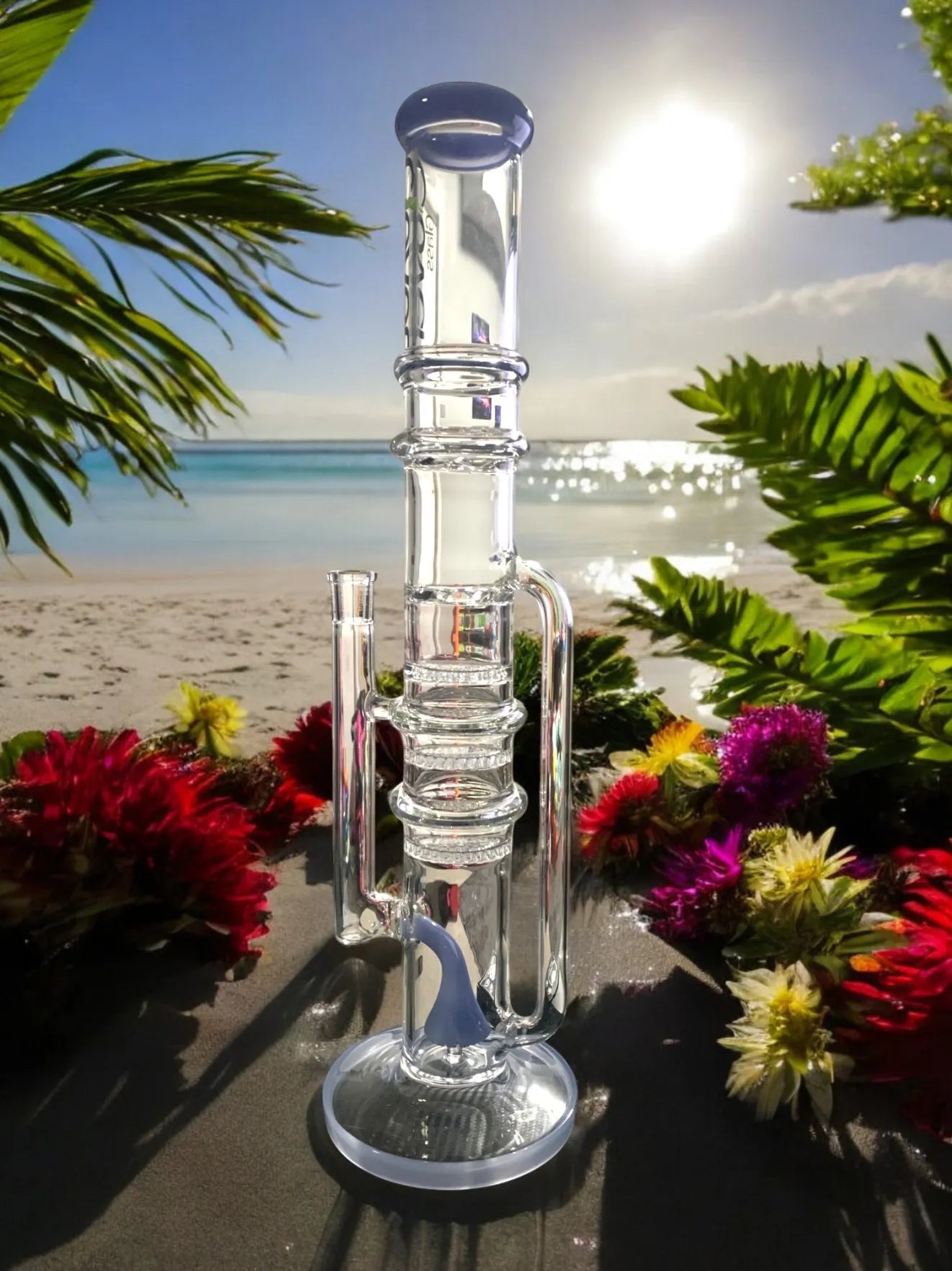 1 x 19 baby blue triple honeycomb perc double helix tube bong